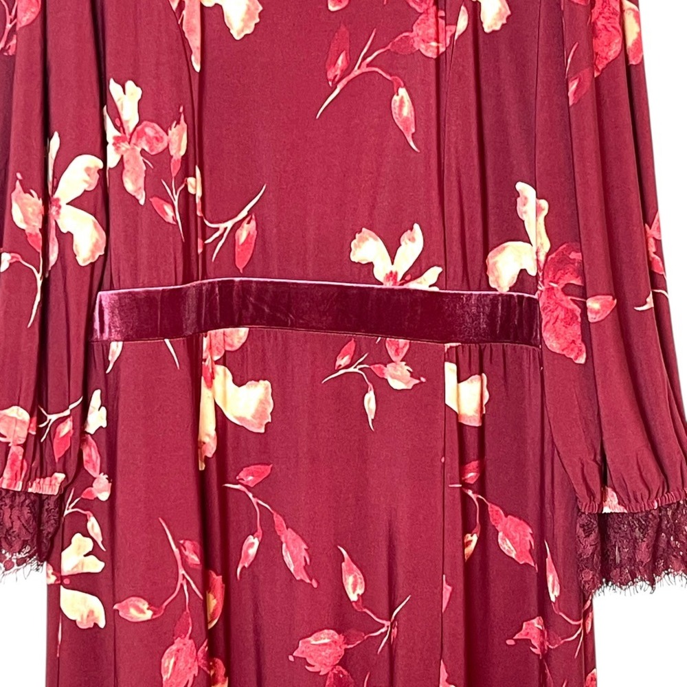 Susan Graver Floral Midi Dress‎ Womens XL Burgundy Velvet Trim Lace Cuff - Picture 7 of 14